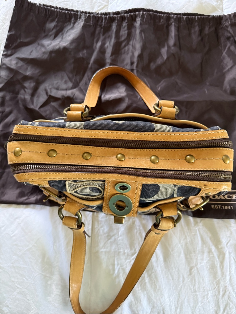 Vintage Coach Lily Legacy Signature Denim Satchel w/ Vachetta Leather Trim - Picture 2 of 11